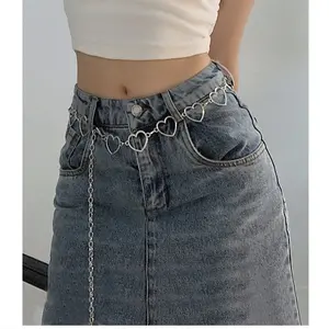 Women's Summer Hollow Out Design Heart Decor Chain Belt, Fashion Decorative Waist Sash for Jeans Skirt Dress