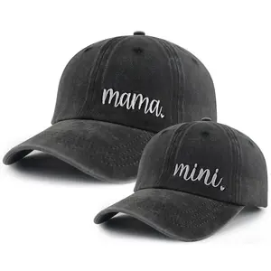 Mommy and Me Matching Outfits, Funny Embroidered Mama and Mini Hats, 2PCS Mom and Daughter Baseball Cap, Adjustable Leather Patch Mother Son Caps, Mother's Day Christmas Birthday Gifts for Mama Women Kids