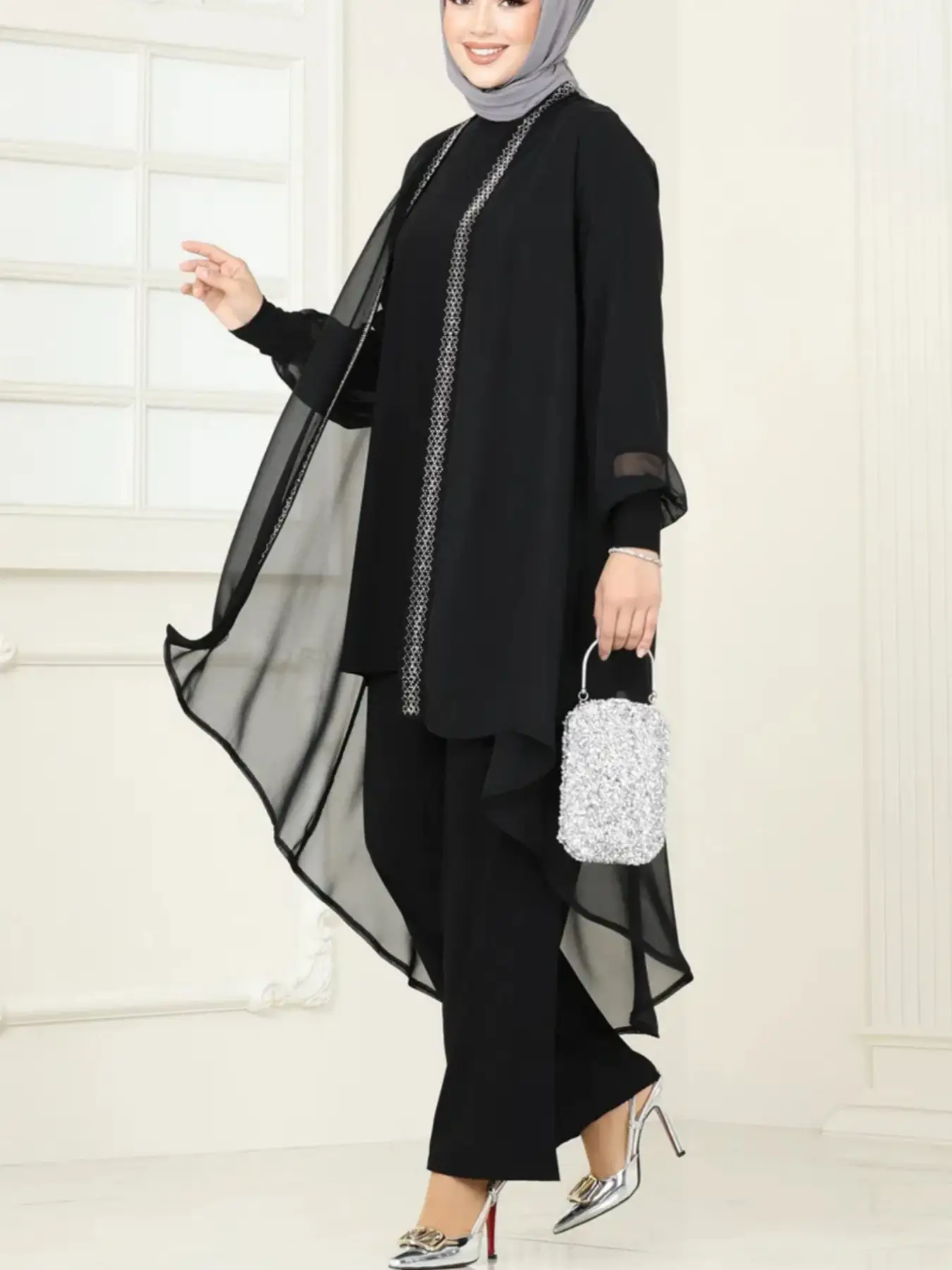 Elegant Women's Three-Piece Set, Plain Color Long Sleeve Top & Pants, Loose-Fit Modest for All Seasons