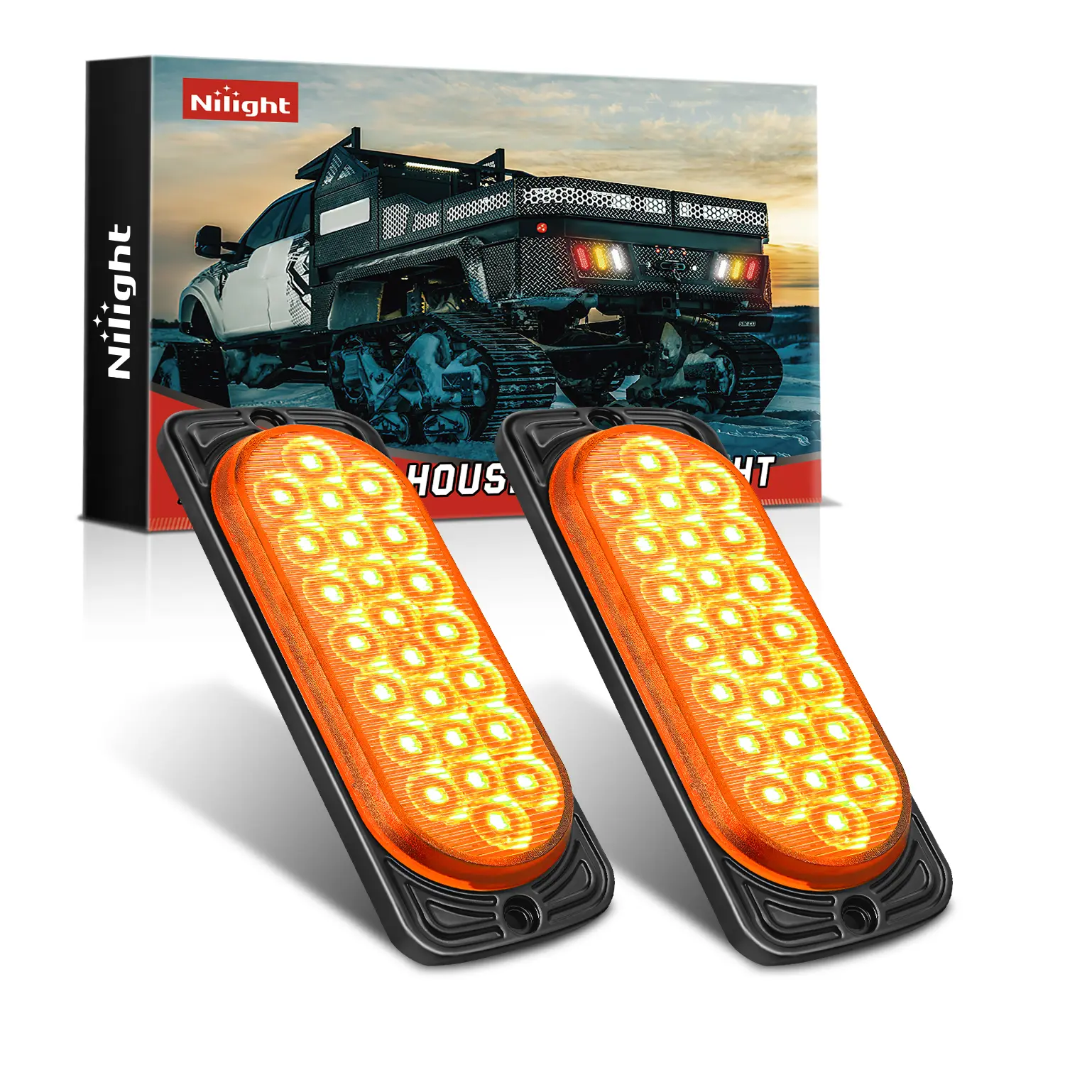 Nilight 5.5 in Aluminum Shell LED Tail Lights 2-Pack, 24-LED Dual-Mode Amber Turn Signal Marker Lights, Surface-Mountable Easy Install, IP67 Water Resistant, 10-30V for RV Camper Trailer Truck Bus Boat