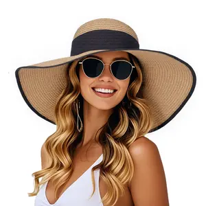 panama hat UPF 80+ Wide Brim Sun Hat for Women & Men-Packable & Foldable Beach Hat, UV Protection Travel Hat for Summer Outdoors cowboy ponytail