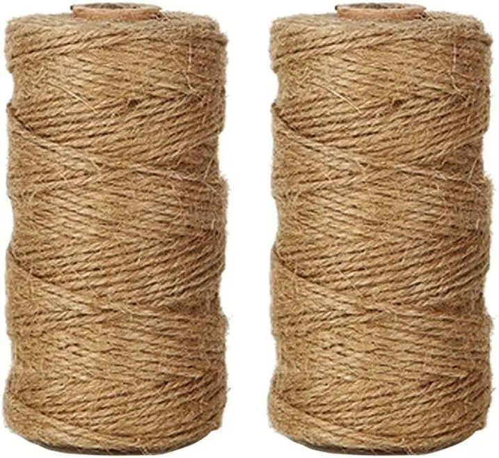 Natural Jute Twine, 656 Feet 1mm Thin Rustic Twine String for Arts & Crafts, Gift Wrapping, Gardening, Wedding, Halloween Decor, Christmas Ornaments (2PCS X 328 Feet)