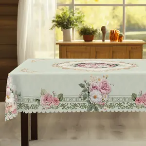 1pc of Spring-Themed Round And Square Tablecloth Available in Six Sizes, Featuring a Vintage Pink Rose Design.This Decorative Tablecloth Has a Small And Fresh Aesthetic