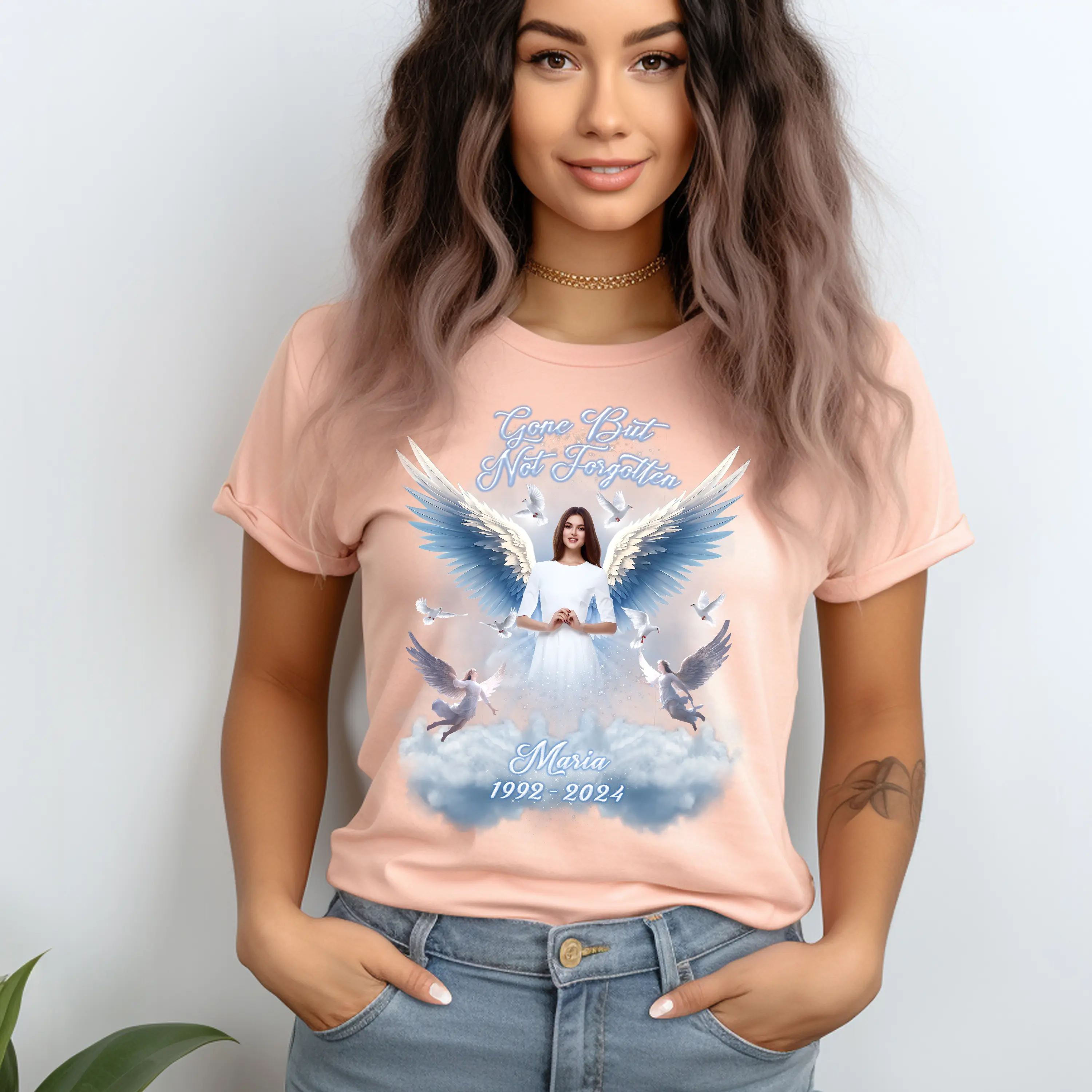 Custom Photo Shirt, Gone But Not Forgotten Personalized Photo date and name Print Tee, Custom Printing T-Shirt, Photo Shirt, Picture Shirts, In Loving Memory, Memorial Shirt for Funeral & Remembrance, lost of loved one