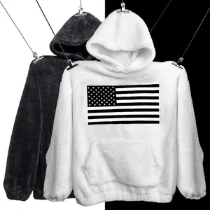 New America Flag Solid Pocket Long Sleeve Fuzzy Soodie, Couples Loose Casual Hooded Sweatshirt for Fall, Winter & Fall Going Out Outfits, Fall outfits, Fall freshness, Plush Hoodie, Fashion Trend Sweatshirt, Fashion Patterns Sweatshirt