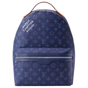 Louis Vuitton Monogram Heritage Backpack – Unisex Vintage-Style Adjustable Strap Dual-Zip Small Backpack in Denim Blue