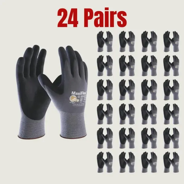 MaxiFlex Foam Nitrile Palm Coated Gloves – 24 Pairs, Lightweight Breathable Work Gloves for Grip, Comfort & Protection