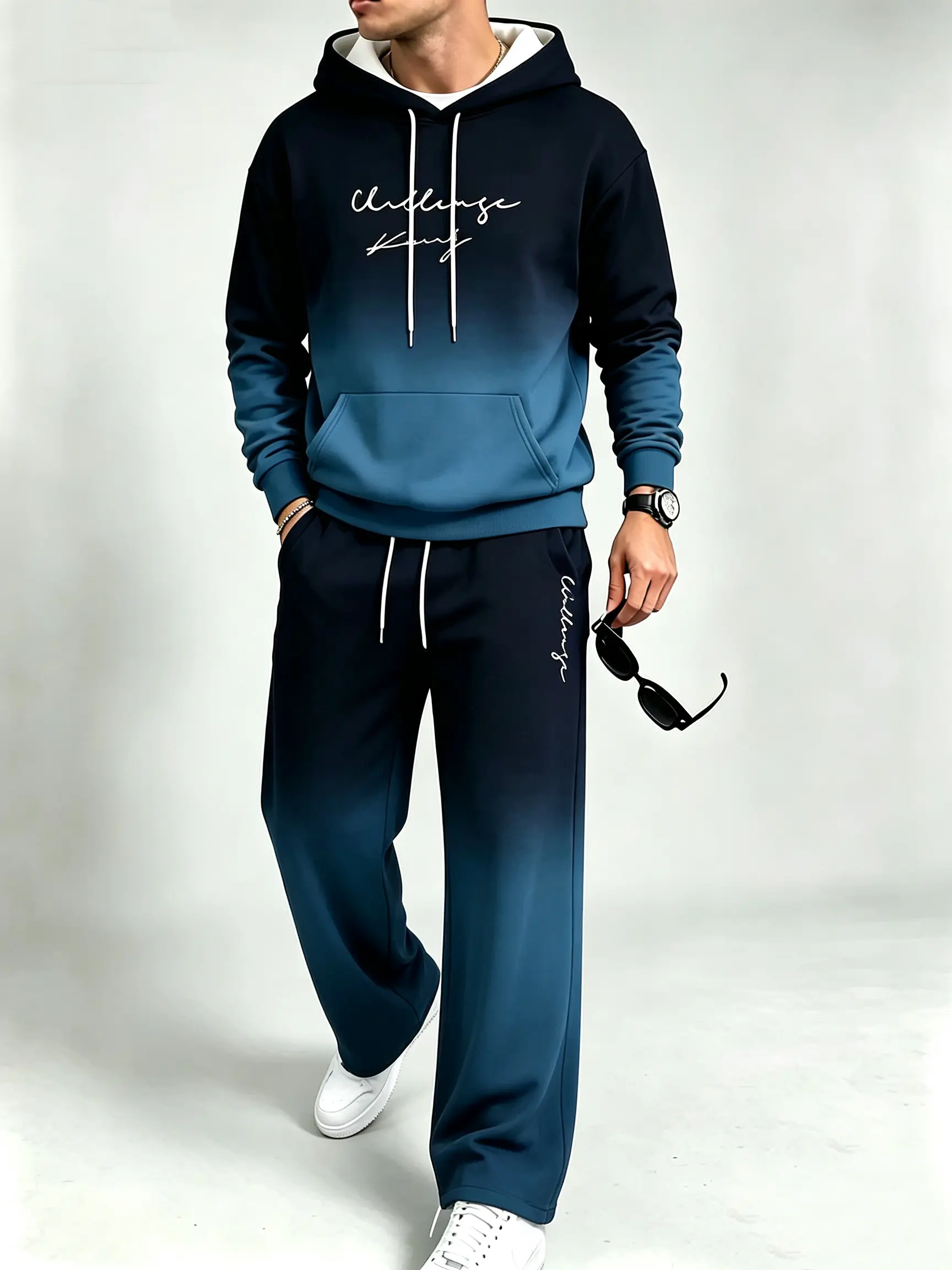 men's 2 piece sets Men's long sleeved hooded sweatshirt paired with casual pants, comfortable casual suit