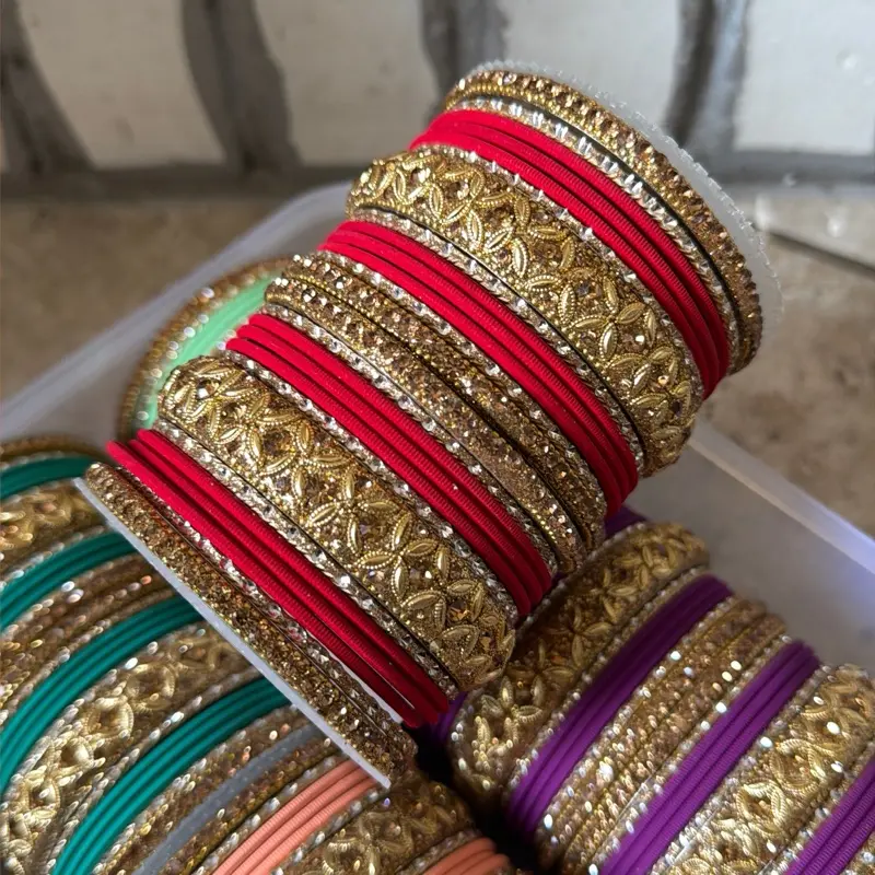 Size 2.10 - Golden Finish Metal Bangle Set, 26-Piece Bulk Pack for Jewelry Collection