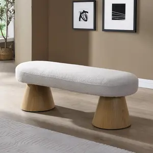 Upholstered Fabric Dining Bench with Wooden Legs Support, Beige Stool Top, 300 LBS Weight Capacity for Dining Room and Living Room
