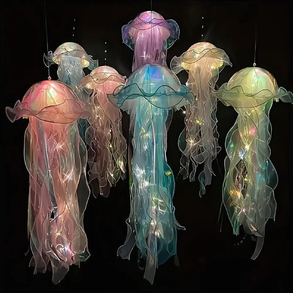 2pcs Jellyfish LED String Lights for Halloween & Christmas, Outdoor Garden & Indoor Hanging Fairy Lights, Party Decor for Weddings, Birthdays, Gender Reveal, Energy-Efficient Mood Lighting - Multiple Colors or Random Color