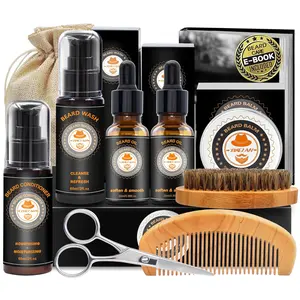 Upgraded Beard Grooming Kit W/Beard Conditioner,Beard Oil,Beard Balm,Beard Brush,Beard Wash,Beard Comb,Beard Scissor,Bag,E-Book,Beard Care Daddy Gifts for Men Him Dad Husband Boyfriend XIKEZAN