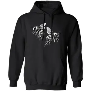 Men's Unisex Pullover Hoodie - Black and White Bumble Bees Print Top, Comfortable Cotton-Fleece-Polyester Menswear Sweatshirt