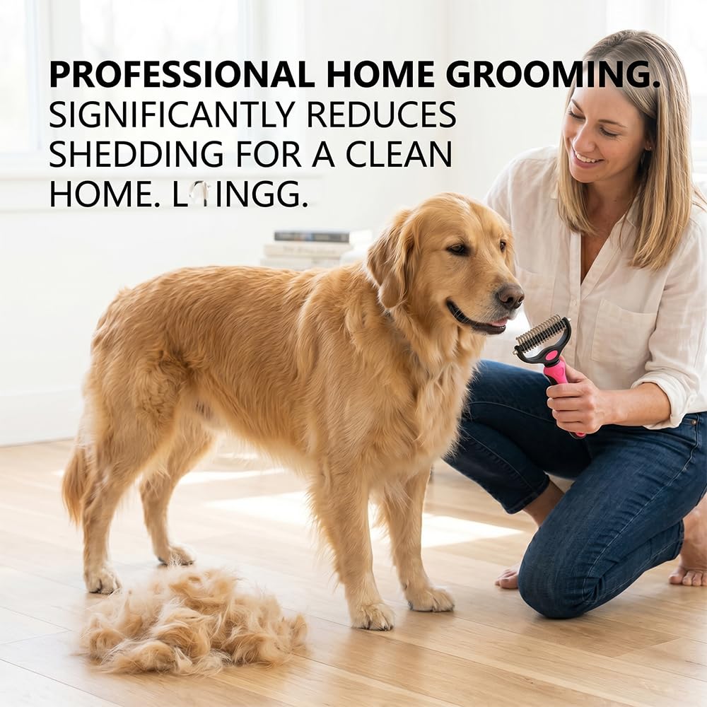 Pet Grooming Brush-Double Sided Hurtless Shedding and Dematting Undercoat Rake Comb for Dogs and Cats, No More Nasty Shedding or Flying Hair Pet Grooming Brush-Double Sided Hurtless Shedding and Dematting Undercoat Rake Comb for Dogs and Cats, No More Nasty Shedding or Flying Hair