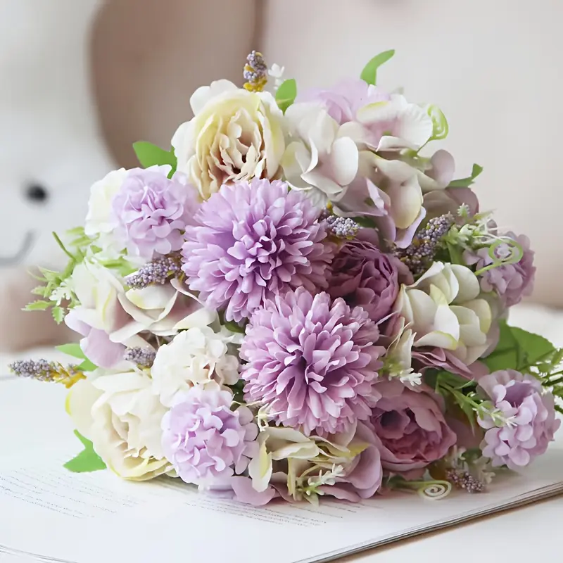 Artificial peony and hydrangea bouquet, Decorative flowers - bridal hand bouquet, suitable for wedding scene decoration, home decor, Valentine's Day hand bouquet