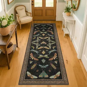 Vintage Natural Insect Print Carpet, Home Decor Rugs, Vintage Design Rug, Foldable Non-Slip Plush, Easy Care Large Area Mat for Living Room Bedroom Kitchen Hallway