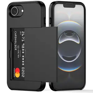 Phone Case with Card Holder, Dual Layer Shockproof Protection Hidden Card Slot Slim Wallet Case, Protective Case for iPhone, Cover, Casing