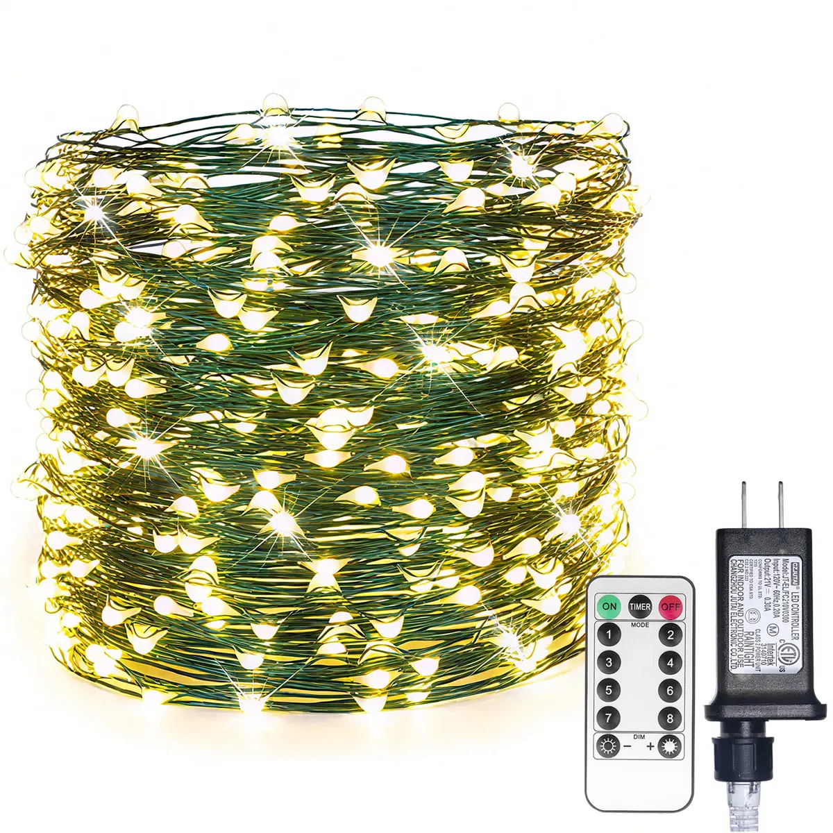 RESNICE Green Wire Fairy Lights Plug in 300~2000 LED High Bright Warm White LED String Lights Twinkle Lights with Remote for Christmas Tree, Bedroom, Patio, Garden, Backyard