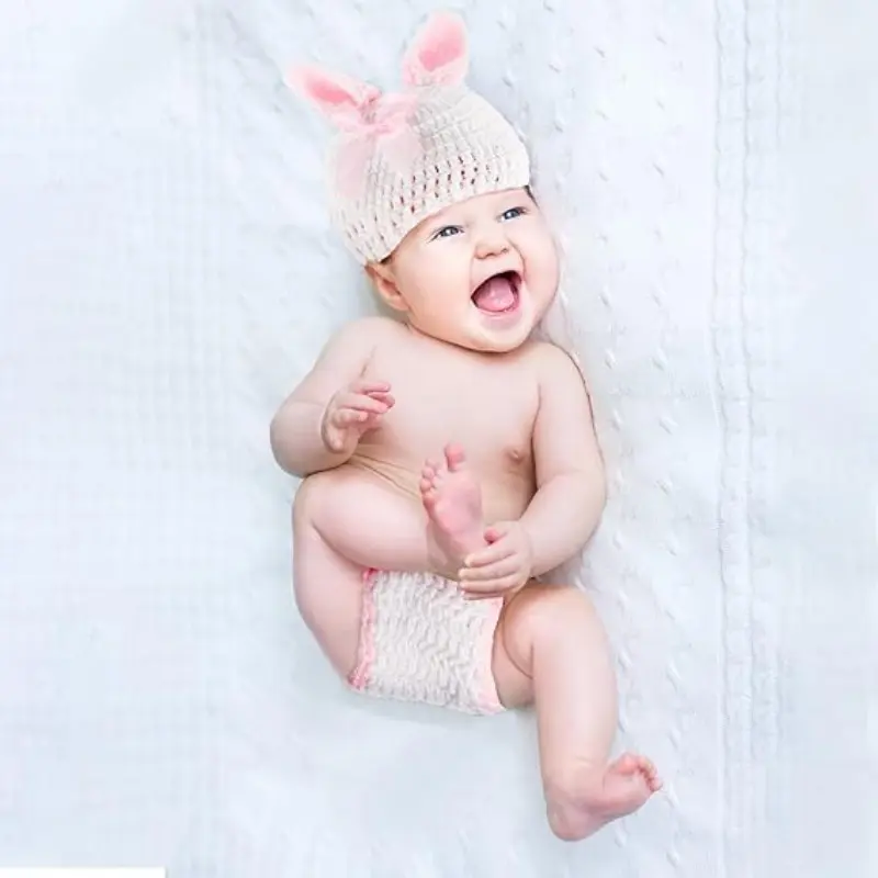 Baby Girl Rabbit Newborn Photography Props, Handmade Knitted Baby Clothes Set, Crochet Infant Clothing