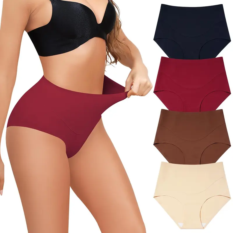 LEVAO High Waist Tummy Control Panties, Seamless & No Show, Postpartum Friendly Full Coverage 4 Pack (S-XXL)