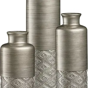 Dublin Silver Vases - Set of 3 Vases for Flowers, Decorative Vases, Farmhouse Decor, Premium Décor, Centerpiece Table Decorations for Your Kitchen, Bedroom, Office, Living Room