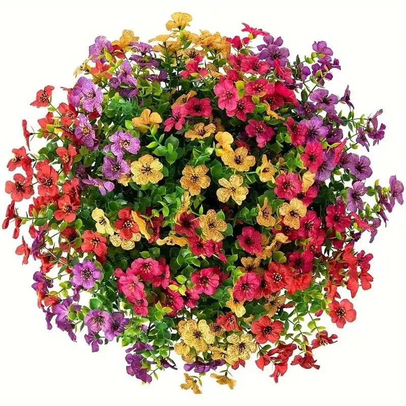 12pcs/Set Lightweight Plastic Hanging Artificial Flowers, UV-Resistant Colorful Simulation Bouquet, Car Interior Ornaments, Home & Garden Decor