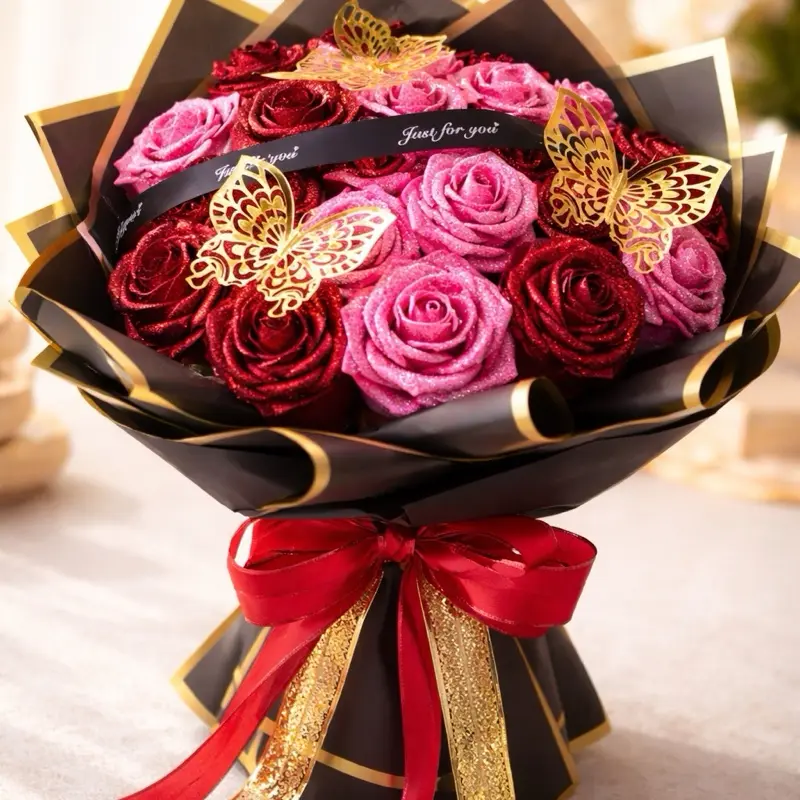 Luxury Glitter Rose Bouquet– Ready to Gift- No assembly needed