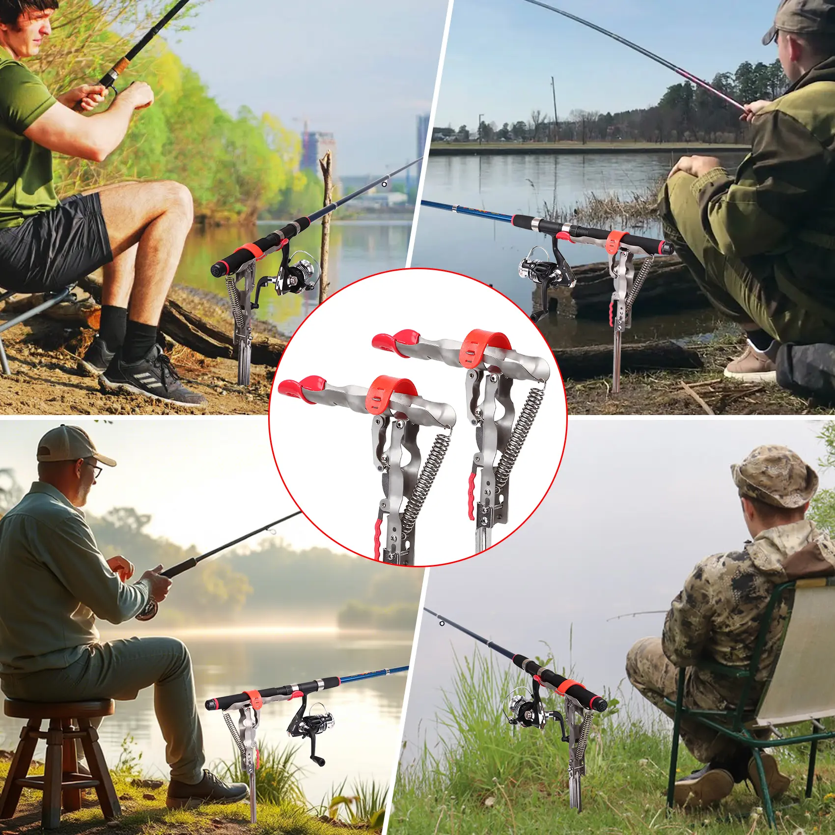 Foldable Automatic Spring Fishing Rod Holder for GroundBank Fishing Pole  Holders for Ground 4 Level AdjustableSensitivity