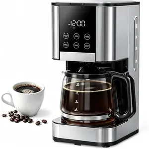 10 Cup Programmable Drip Coffee Maker, Adjustable Brew Strength, Pause & Serve, Heat Resistant Glass Carafe, Permanent Filter, Auto Shut Off, Stainless Steel, Compact Coffee Machine for  Office