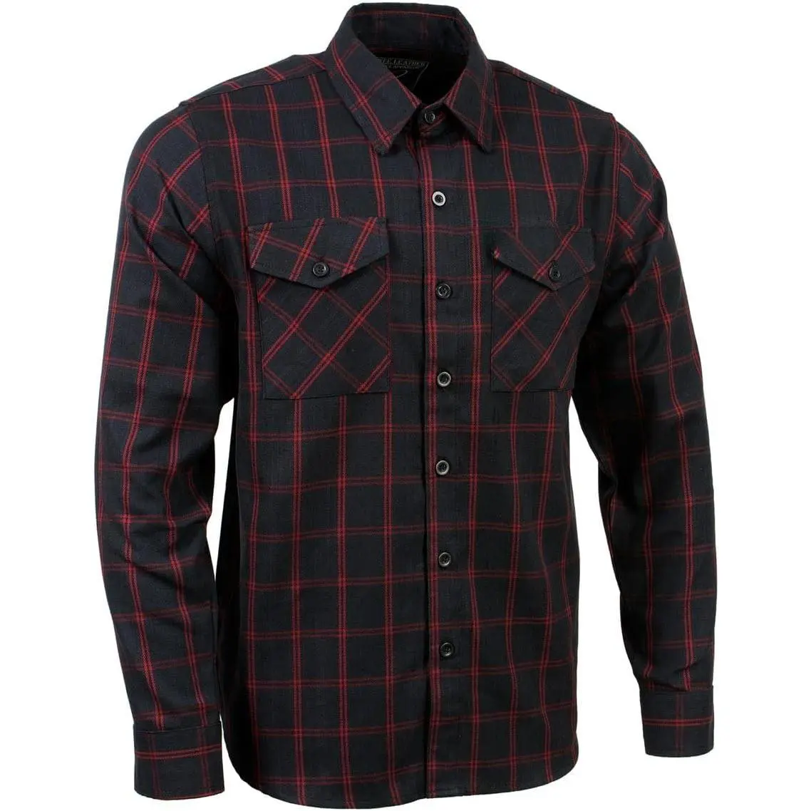 MNG11665 Men's Soft Plaid Black and Red Long Sleeve Cotton Flannel Shirt, Menswear Casual Apparel, Pockets, Top, Breathable, Red Checked Men's Casual Shirts, Smooth