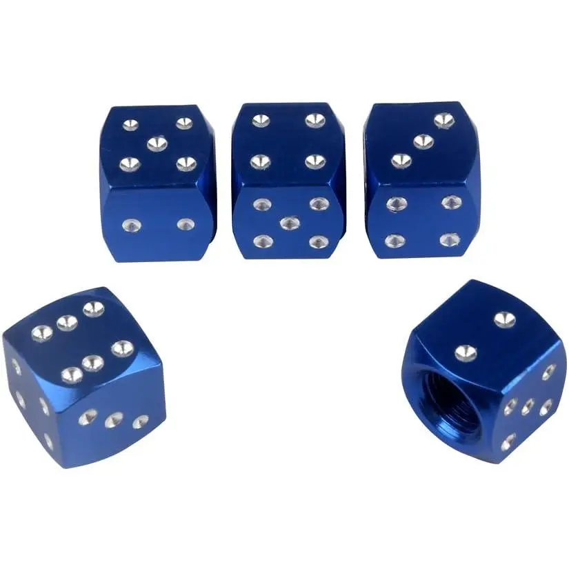 5X Aluminum Dice Valve Caps Tire Air Valve Stem Caps Cover for Car Trunk Bike Bicycle Wheel Blue