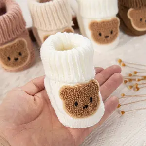 [Adorable Bear Socks] Adorable Bear Knit Socks Newborns - 1 Pair Soft Ankle Socks with Bow Detail |   All-Season Hand Wash, Perfect Infants & Toddlers, Ideal Gift First Walkers, Non-Infant Footwear