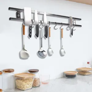 24 Inch 304 Stainless Steel Magnetic Knife Holder with 8 Hooks for Wall Mount - Ideal Kitchen Utensil Hanger and Magnetic Strip Rack Storage