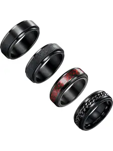 4 Pcs Anxiety Ring for Women Men Stainless Steel Fidget Rings for Anxiety Moon Star Flower Spinner Ring for Stress Relieving Wedding Promise Size 11/12