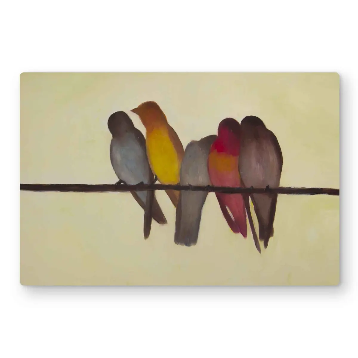 Begin Home Decor C1MP1218T6PICW 12 x 18 in. Five Birds On A Branch - Brown Metal Print Wall Art for Home Decor