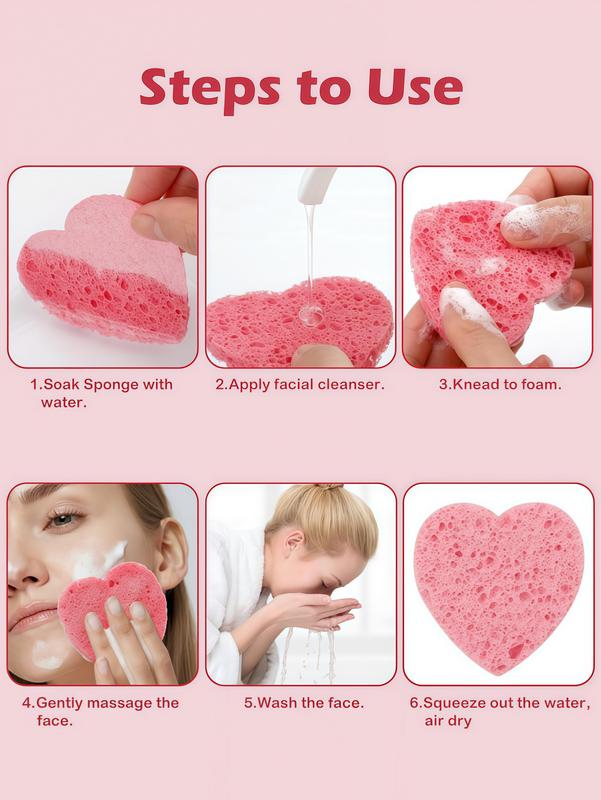 LMMAKE Natural Facial Cleansing Sponges 20pcs Heart-Shaped Puffs for Makeup Removal & Gentle Exfoliation Chemical-Free 100% Natural Material for Sensitive Skin Care Perfect for Travel Daily SPA Rituals & Eco-Conscious Beauty Regimens