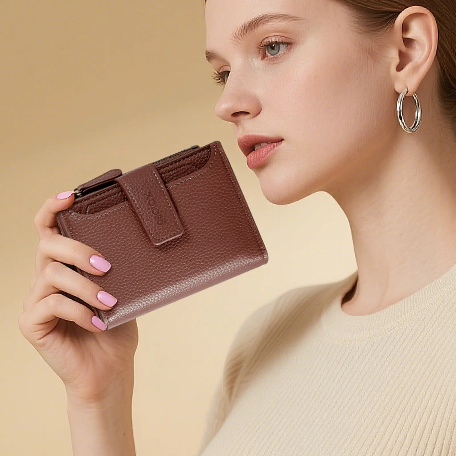 GSOIAX Women’s Slim RFID Wallet, Pebbled Leather, Large Capacity with 16+ Card Slots, Zipper Coin Pocket, Cash Compartment, Stylish Compact Women’s Wallet