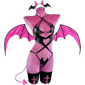    Succubus costume premium pu cosplay lingerie for women wing devil lingerie