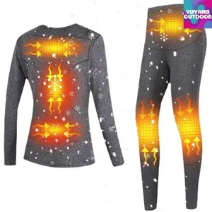 WYuyang Outdoor SportsHeated Underwear Winter Warm Set Clothing USB Charging Battery Powered Fleece Thermal Long s & Pant Women For Indoors Outdoor