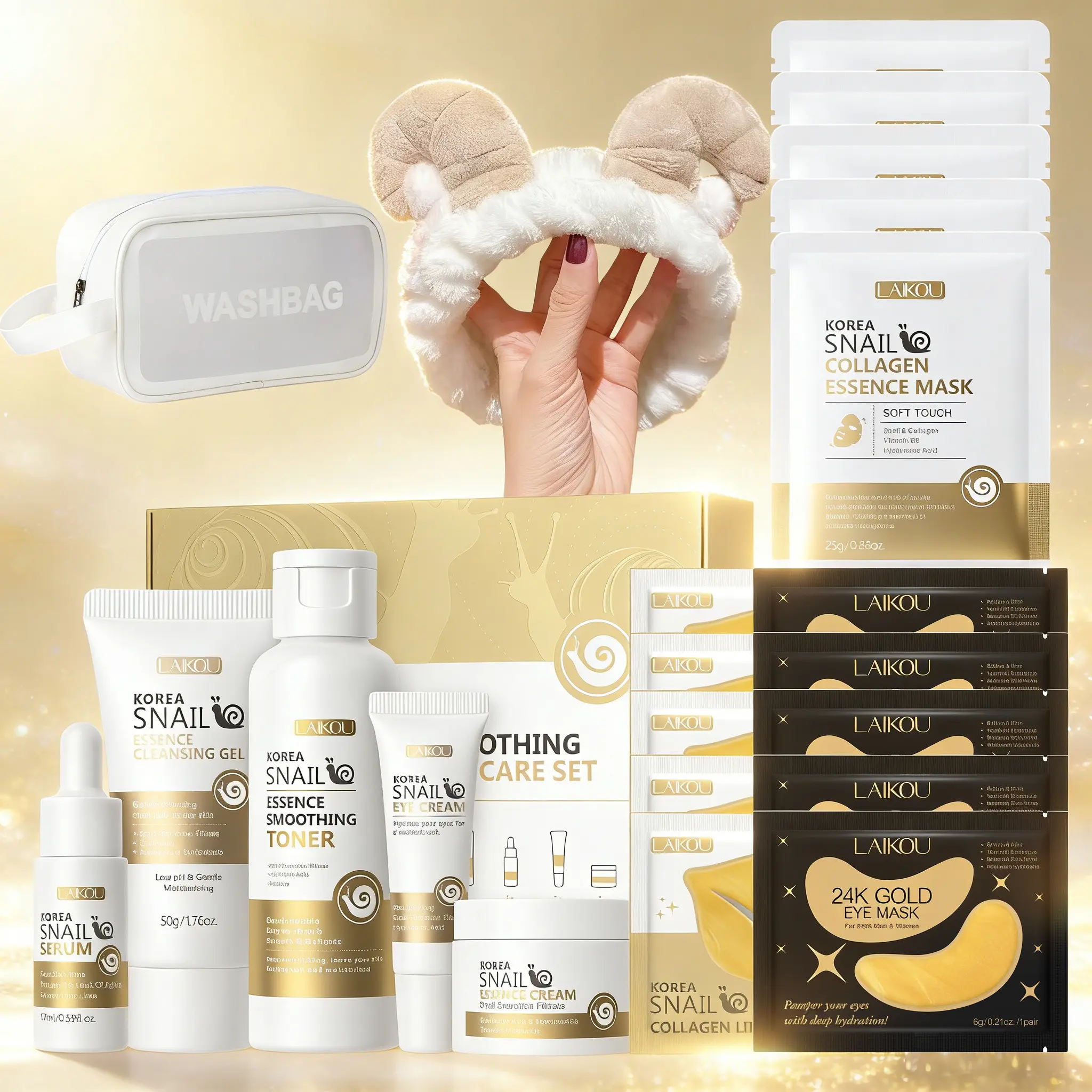 22 Pcs Korean Skin Care, Skin Care Set, Face Mask, Eye Mask, Lip Mask with Cleansing Gel, Toner, Eye Cream, Serum, Essence Cream for Women Teen Girls Mom Daughter Mother's Day Christmas Birthday