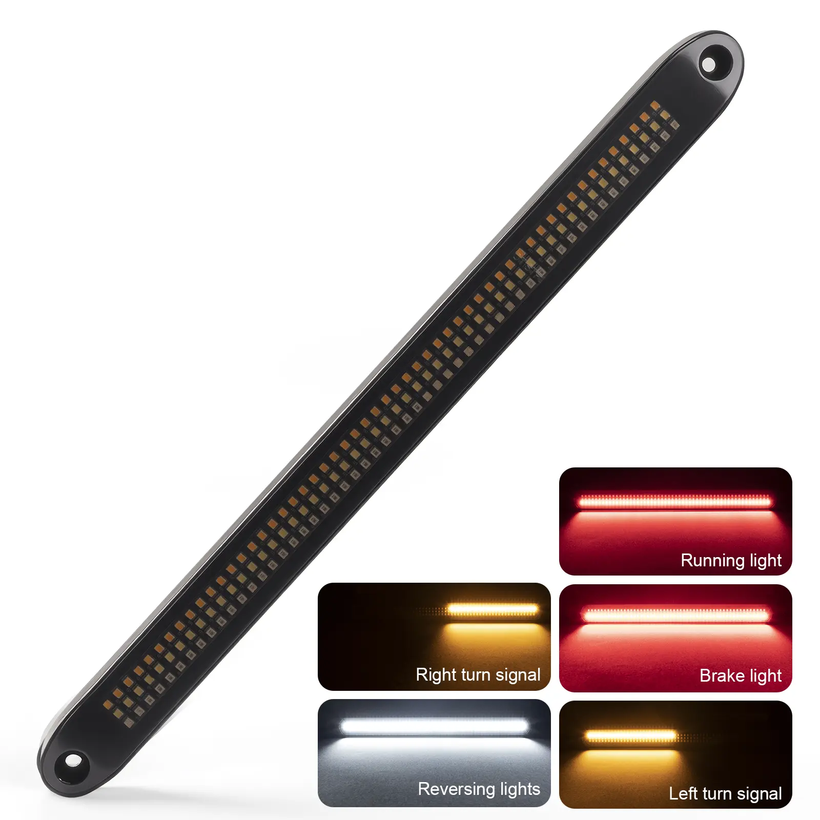 Trailer Tail Light Bar with 5-in-1 Running Stop Turn Signals Brake Reversing Lights 15 Inch 162 LED Red & Amber Sequential waterproof Strip for Trailers RV Truck Boat Pickup SUV, Abs, Led Lamp