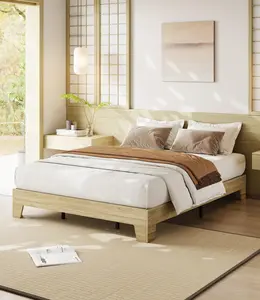 Garvee Queen Size Platform Bed Frame with Noise-Free Slats, Boho Style Wooden Bed Foundation, No Box Spring Needed, Sturdy Nature-Inspired Bedroom Furniture, Easy Assembly