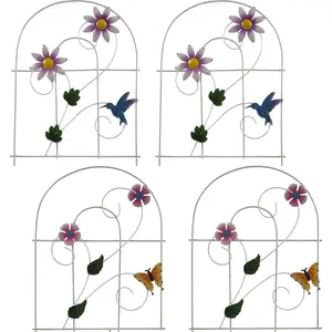 Decorative Painted Metal Garden Fence 4 Pack Flower Design Border Edge Gate for Yard Patio Lawn Landscape and Outdoor Decor