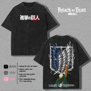 Attack On Titan Erwin Smith v2 AOT Anime Manga game Double Printed Vintage Washed Tee Unisex Cotton graphic tees Top streetwear T-shirt