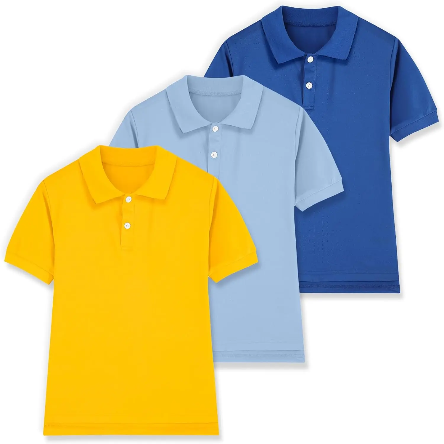 3-Pack Boys Polo Shirts Pique Boys School Uniform Shirts Age 5-14Y | 100% Polyester Kids Polo Shirts for Boys,Basic Short Sleeve Collared Shirts,Button Closure Performance Golf Polo Tops
