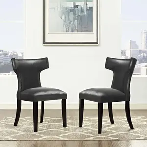 Modway Curve Dining Chair Vinyl Set of 2 in Black