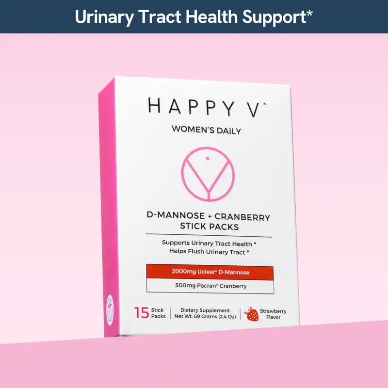 Happy V D-Mannose + Cranberry Stick Packs – Prevent & Fight Urinary Tract Infections for Women Healthcare Edible