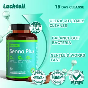 LUCKTELL Senna Plus - 15 Day Cleanse | Gentle Gut Cleanse, Fast-acting, Dietary Supplement | Senna Leaf, 30 Capsules, Healthcare Edible Fitness