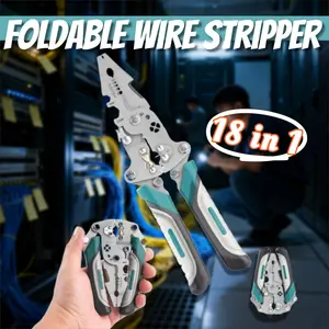 18 In 1 Foldable Ｗire Stripper Crimper, Multifunctional Folding Wire Stripping Tool, Wire Strippers Electrical，Electric Cable Stripper, Cable Cutters with Plier, Crimper, Twister, Splitting
