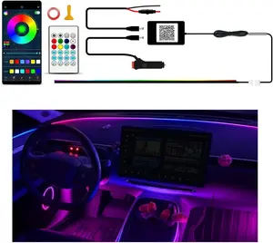 Ambient Lighting Car Led Lights Interior Kit with Wireless APP,.inches Dream Color Acrylic Led Strips Lights for Car, V Fiber Optic Music Sync Neon Center Console Dashboard Interior Lights